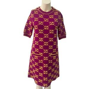 Gucci Wool GG Boucle Sweater Mini Dress Small Logo Monogram